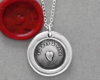 It Is For You - Heart Wax Seal Necklace - Antique Silver Wax Seal Jewelry Sending You My Love