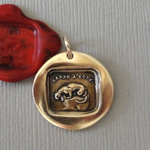 Take Care - Wax Seal Charm Crouching Panther - Be Careful - Antique Bronze Wax Seal Jewelry Pendant