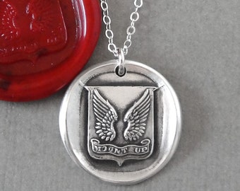 Protection Wax Seal Necklace Wings - Mount Up - Antique Wax Seal Jewelry In Silver