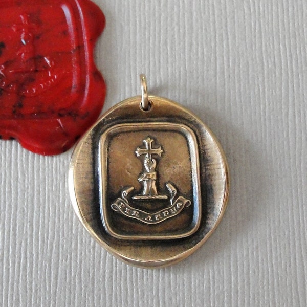 Through Difficulties - Wax Seal Pendant With Hand Holding Cross - Antique Bronze Faith Wax Seal Charm Jewelry