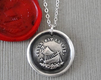 Such Is Life Wax Seal Necklace - Ship - Antique Wax Seal Charm Jewelry Nautical Sailboat