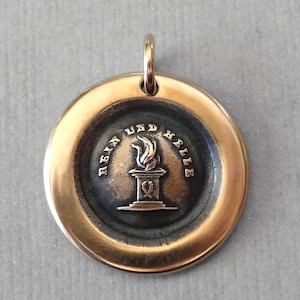 Burn Brightly Wax Seal Jewelry Charm - Motivational Inspirational Encouragement Wax Seal Jewelry Bronze Fire Motto