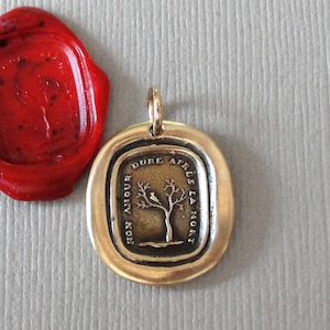 Mourning Wax Seal Charm My Love Lasts After Death Antique Seal Jewelry Pendant Dead Tree French Motto image 1