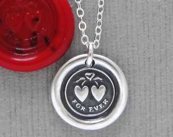 For Ever - Wax Seal Necklace With Hearts - Love Wax Seal Charm Jewelry In Silver