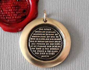 Lord's Prayer Wax Seal Pendant - Antique Bronze Wax Seal Charm Jewelry Our Father