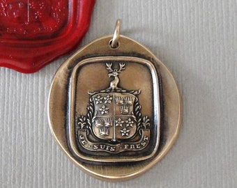 I Am Ready - Scottish Wax Seal Pendant Je Suis Prest Motto - Antique Bronze Wax Seal Jewelry