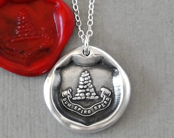 While I Breathe I Hope - Wax Seal Necklace Cairn Stones Antique Silver Wax Seal Jewelry Dum Spiro Spero