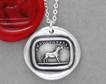 Donkey Wax Seal Necklace Know Thyself antique wax seal charm jewelry Patience Humility