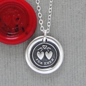 For Ever - Wax Seal Necklace With Hearts - Love Wax Seal Charm Jewelry In Silver