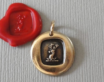Dije de sello de cera con cabeza de ciervo - Joyería heráldica de bronce para la paz