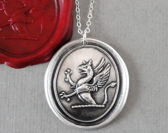 Griffin Wax Seal Necklace - Strength Courage Boldness antique wax seal jewelry Mythical Gryphon by RQP Studio