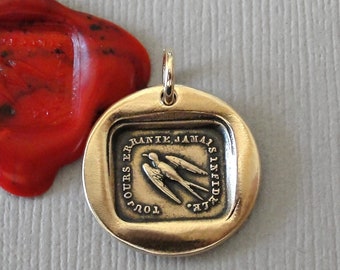 Swallow Wax Seal Charm - Always Wandering Never Unfaithful - antique wax seal jewelry pendant with bird