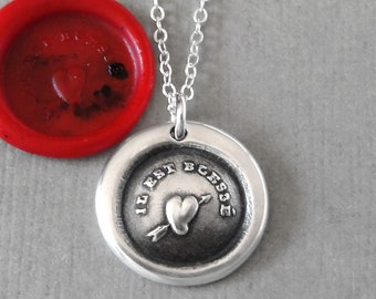 Heart And Arrow Wax Seal Necklace - Love Symbol Antique Silver Jewelry