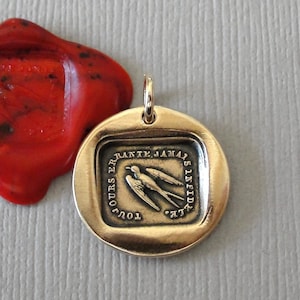 Swallow Wax Seal Charm - Always Wandering Never Unfaithful - antique wax seal jewelry pendant with bird