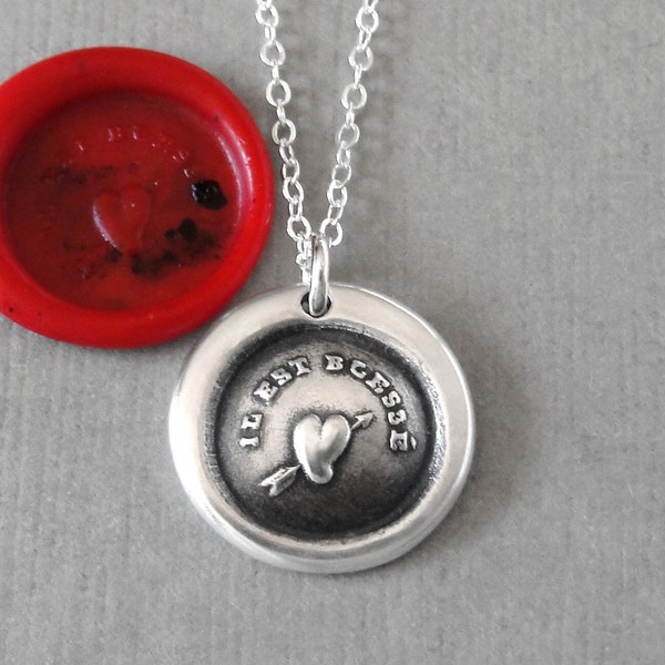 Heart And Arrow Wax Seal Necklace - Love Symbol Antique Silver Wax Seal Jewelry