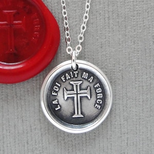Faith Is My Strength Wax Seal Necklace - Antique Silver Cross Wax Seal Jewelry