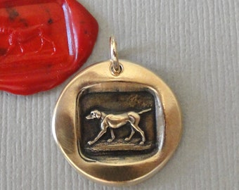 Dog Wax Seal Pendant - Antique Bronze Hunting Dog Canine Wax Seal Jewelry Charm