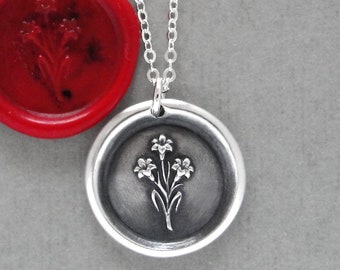 Lily Wax Seal Necklace - antique wax seal jewelry with Three Lilies - Language of Flowers - Sweetness Purity