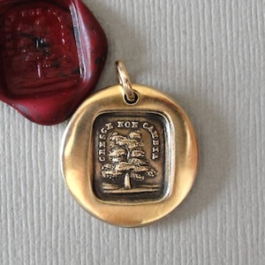Grow Don&#39;t Change - Wax Seal Pendant - Evergreen Tree Wax Seal Jewelry Charm Antique Bronze