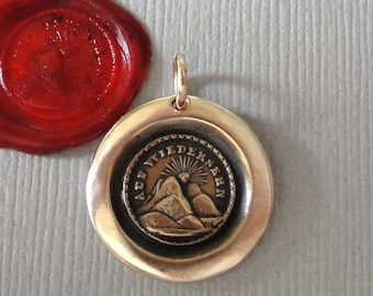 Until We Meet Again Wax Seal Charm - Antique Bronze Wax Seal Jewelry Pendant Sun Setting German Motto