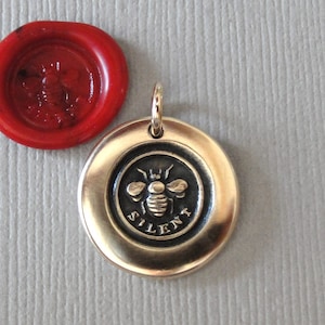 Bee Silent Wax Seal Pendant - Antique Wax Seal Jewelry Charm With Honey Bee Keep Secrets Motto