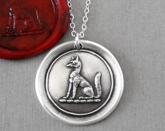 Fox Wax Seal Necklace - Antique Silver Jewelry With Fox Crest Symbol For Wisdom Wit