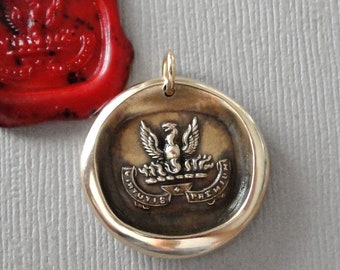 Courage And Its Reward - Wax Seal Pendant Phoenix Rising - Antique Bronze Wax Seal Charm Jewelry