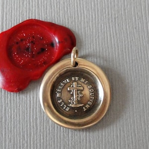 Faith Uplifts And Supports - Cross Wax Seal Pendant - Antique Bronze Christian Wax Seal Jewelry