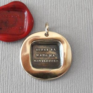 Near To My Heart - Wax Seal Jewelry Charm In Bronze - Across The Miles Quote Antique Wax Seal Pendant