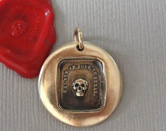 Skull Wax Seal Hanger - antieke lakzegel sieraden Memento Mori charme Frans motto - Remember Your Mortality
