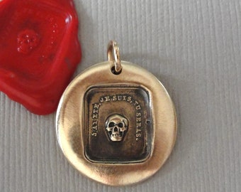 Skull Wax Seal Pendant - antique wax seal jewelry Memento Mori charm French motto - Remember Your Mortality