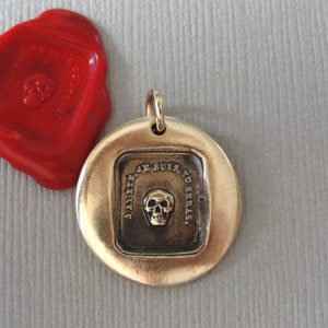 Pendentif sceau de cire tête de mort - bijoux de sceau de cire antique breloque Memento Mori devise française - Remember Your Mortality