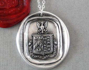 I Neither Fear Nor Despise - Eagle Wax Seal Necklace Antique Silver Heraldic Jewelry