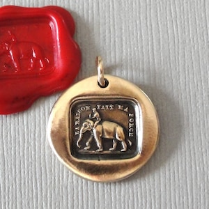 Reason Is My Strength Wax Seal Charm - Antique Elephant Wax Seal Jewelry Pendant French Motto