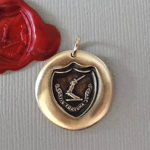 Fortune Favors The Brave - Wax Seal Pendant - Sword Strength Symbol Antique Bronze Wax Seal Jewelry