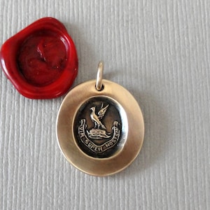 Strength Over The Enemy Wax Seal Charm - Antique Bronze Bird Wax Seal Jewelry Latin Motto