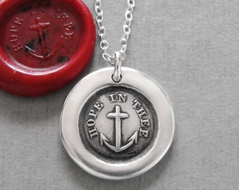 Hope In Thee Wax Seal Necklace With Anchor - Antique Wax Seal Charm Jewelry Mariners Cross