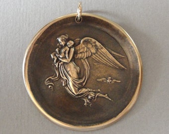 Wax Seal Pendant Night after Bertel Thorvaldsen Nyx Relief Sculpture - Mythology Bronze Wax Seal Jewelry