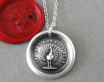 Peacock Wax Seal Necklace - Antique Wax Seal Charm Jewelry Beauty Knowledge Power French motto by RQP Studio