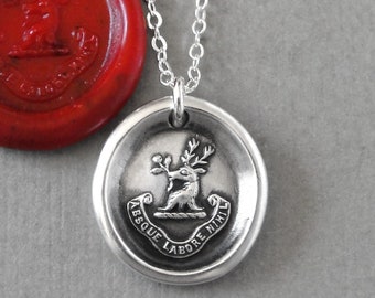 Nothing Achieved Without Work -  Wax Seal Necklace  Stag Head - Antique Wax Seal Jewelry Peace Harmony