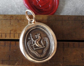 Wolf Wax Seal Pendant - Always Hoping Always Working - antique wax seal jewelry charm Latin motto in bronze