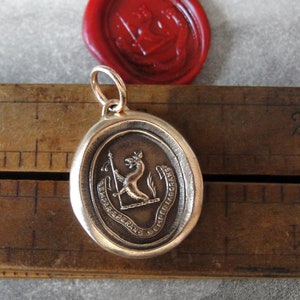 Wolf Wax Seal Pendant - Always Hoping Always Working - antique wax seal jewelry charm Latin motto in bronze