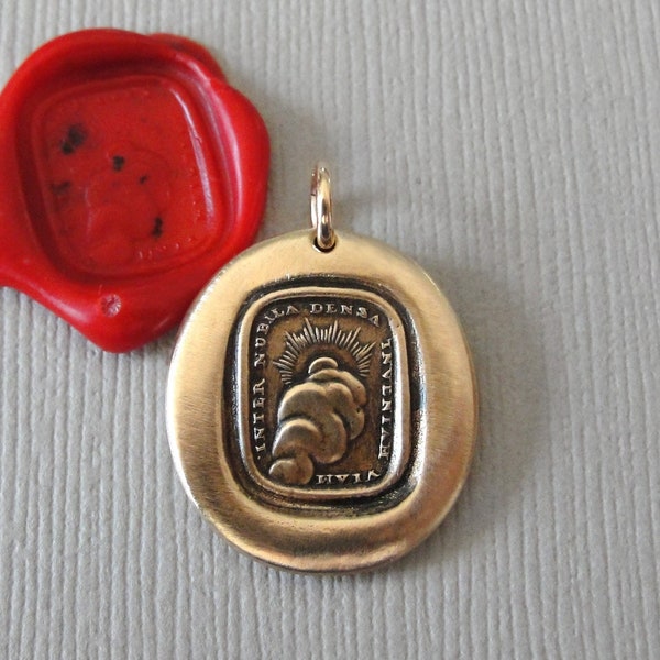 Through Thickest Clouds I Find My Way - Wax Seal Pendant Sun Antique Wax Seal Charm Jewelry Latin Motto