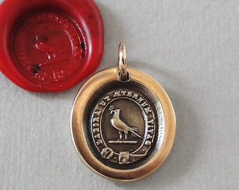 Live Forever - Wax Seal Pendant With Peace Dove - Antique Bronze Wax Seal Jewelry To Live In Eternity