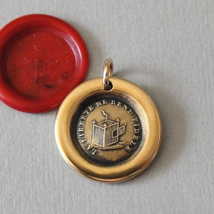 Freedom Makes Me Faithful Wax Seal Charm Birdcage - antique wax seal jewelry love pendant