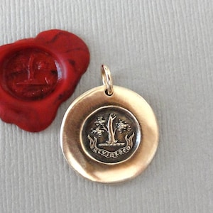 I Grow Strong Again - Wax Seal Charm - Strength Oak Tree Antique Wax Seal Jewelry Pendant Latin Motto In Bronze