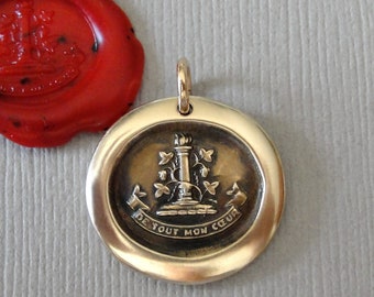 Love You With All My Heart - Wax Seal Pendant Eternal Flames - Antique Bronze Jewelry