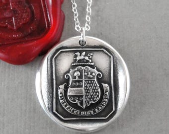 Silver Wax Seal Necklace: Heaven Helps Those Who Help Themselves, Antique Silver Jewelry
