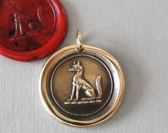 Fox Wax Seal Pendant - antique wax seal jewelry with fox crest symbolic of Wisdom Wit