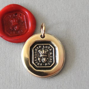 Friendship Love Truth - Wax Seal Necklace Charm With Crown And Rose - Antique Bronze Wax Seal Jewelry